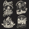 Cinco de Mayo monochrome vintage labels set