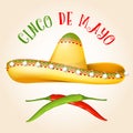 Cinco de Mayo poster with sombrero and hot pepper