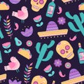 Cinco de Mayo seamless pattern with traditional Mexican symbols