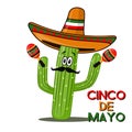 Cinco De Mayo sombrero, chili pepper, cactus and maracas festive design. For celebration of the Mexican holiday on May 5 Royalty Free Stock Photo