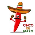 Cinco De Mayo sombrero, chili pepper, cactus and maracas festive design. For celebration of the Mexican holiday on May 5 Royalty Free Stock Photo