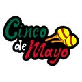 Cinco de mayo sticker. Handwritten lettering phrase design in colors mexican flag red, white, green with hand draw color cartoon Royalty Free Stock Photo