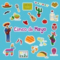 Cinco de Mayo sticker set, festive graphics ideal for Mexican themed parties, vector illustration