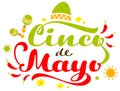 Cinco de Mayo text greeting card mexican festival covid 19. Sombrero hat, maracas and hot chili peppers Royalty Free Stock Photo