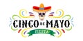 Cinco de mayo vector greeting card with scull, traditional mexican hat and flourish elements. 5 may mexican holiday colorful