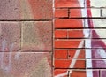 Cinder Block and Brick Wall with Graffiti