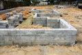 Cinder block foundation being built for new home construction Royalty Free Stock Photo
