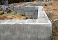 Cinder block foundation being built for new home construction Royalty Free Stock Photo