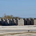 Cinder blocks, which lie in the bays. Storage cinder