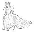 Cinderella. Beautiful princess in ball gown and tiara loosing shoe.