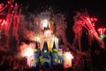 Cinderella Castle illuminated at night by fireworks, Magic Kingdom, Disney