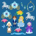 Cinderella fairytale illustration set. Royalty Free Stock Photo