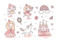 Cinderella life magic story flat color vector images set