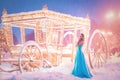 Cinderella Near Carriage Going To Dance. Fairy Tale