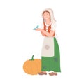 Cinderella in Poor Clothing with Pumpkin Holding Shoe as Fabulous Medieval Character from Fairytale Vector Illustration Royalty Free Stock Photo