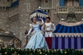 Cinderella and the prince dancing in the Dreams Come True performance in Magic Kingdom Orlando Florida
