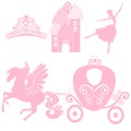 Cinderella set of collections. Crown, Vector illustration. design elements for little Princess, glamour girl.