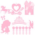 Cinderella set of collections. Crown, Vector illustration. design elements for little Princess, glamour girl. cards for