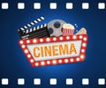 Cinema poster design template. Movie concept banner design  Movie time background banner shining sign. Royalty Free Stock Photo
