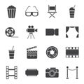 set of black silhouette cinema icons Royalty Free Stock Photo