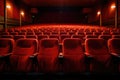 Cinema auditorium with rows of red seats, movie theatre, Bright empty red seats in cinema rows, AI Generated Royalty Free Stock Photo