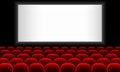 Cinema auditorium with screen and red seats. Vector on isolated white background. EPS 10 Royalty Free Stock Photo