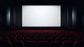 Cinema Awaits: Blank Movie Screen with Audience in Modern Theater. Generative ai