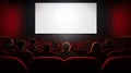 Cinema Awaits: Blank Movie Screen with Audience in Modern Theater. Generative ai