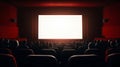 Cinema Awaits: Blank Movie Screen with Audience in Modern Theater. Generative ai