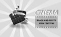 Cinema background or banner black and white. Movie flyer or ticket template