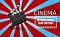 Cinema background or banner. Movie flyer or ticket template Royalty Free Stock Photo