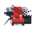 Cinema background. Film industry objects. Royalty Free Stock Photo