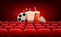 Cinema background with a film reel, popcorn Royalty Free Stock Photo