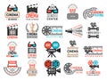 Cinema badges. Movie production symbols camera director chair film tape vector logo collection Royalty Free Stock Photo