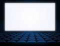 Cinema blank screen with blue seats Royalty Free Stock Photo