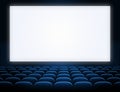 Cinema blank screen with blue seats