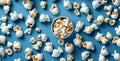 cinema blue background corn poster entertainment white snack box popcorn food. Generative AI.