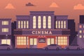 Cinema building vector illustration on background of city at night Royalty Free Stock Photo