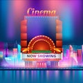 Cinema building vector illustration on background of city. Vector illustration Royalty Free Stock Photo