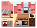 Cinema building vector illustration facade movie entertainment city house architecture theater exterior.