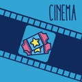 Cinema cartoon symbol over reel background