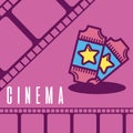 Cinema cartoon symbol over reel background