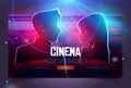 Cinema cartoon web banner, couple in movie theater