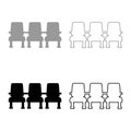 Cinema chair Chairs three set icon grey black color vector illustration image solid fill outline contour line thin flat style Royalty Free Stock Photo
