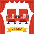 Cinema chairs curtains Royalty Free Stock Photo