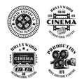 Cinema and cinematography set of vector emblems