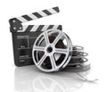 Cinema clap and film reel, Royalty Free Stock Photo