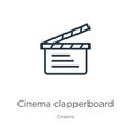 Cinema clapperboard icon. Thin linear cinema clapperboard outline icon isolated on white background from cinema collection. Line