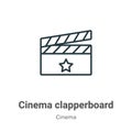 Cinema clapperboard outline vector icon. Thin line black cinema clapperboard icon, flat vector simple element illustration from