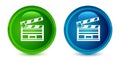 Cinema clip icon artistic shiny glossy blue and green round button set Royalty Free Stock Photo